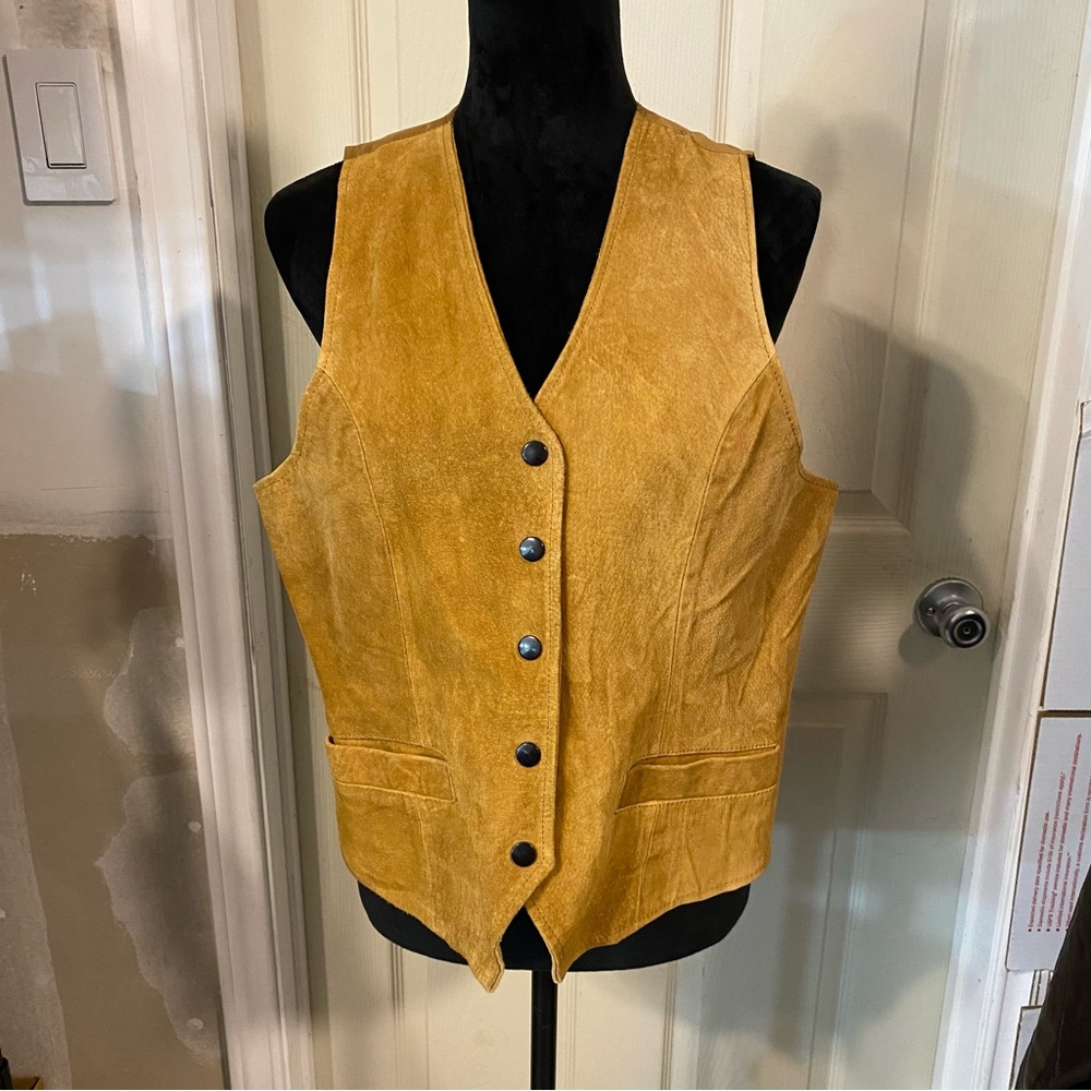 Jonathan Martin Leather Vest Woman’s Suede Western Brown Button Down Vest Large